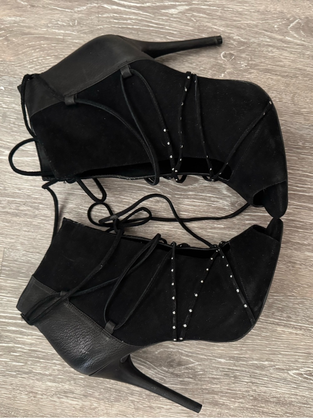 Jessica Simpson Black Lace-Up Suede Peep-Toe Heel Booties